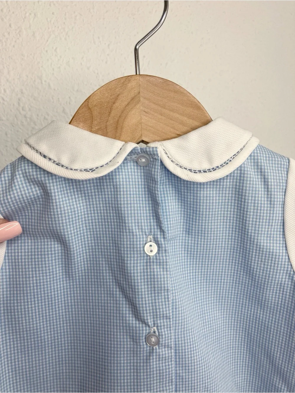 NWT Petit Ami one piece romper w/ hat blue and white gingham Jon Jon 3 months